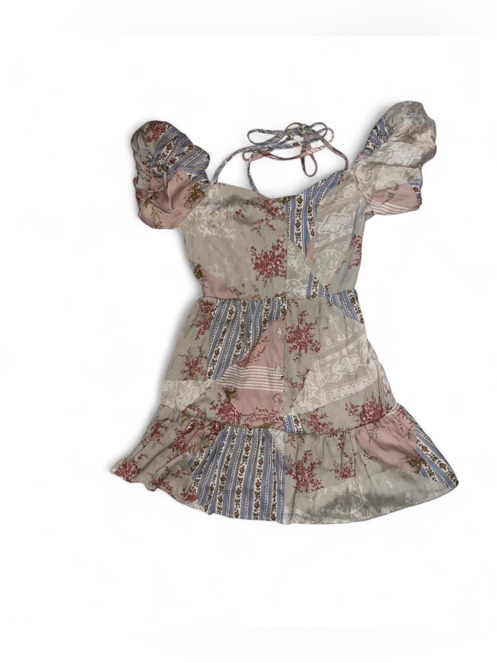 Kimchi Blue Patchwork mini dress floral striped patterns beige, blue New W/o tag